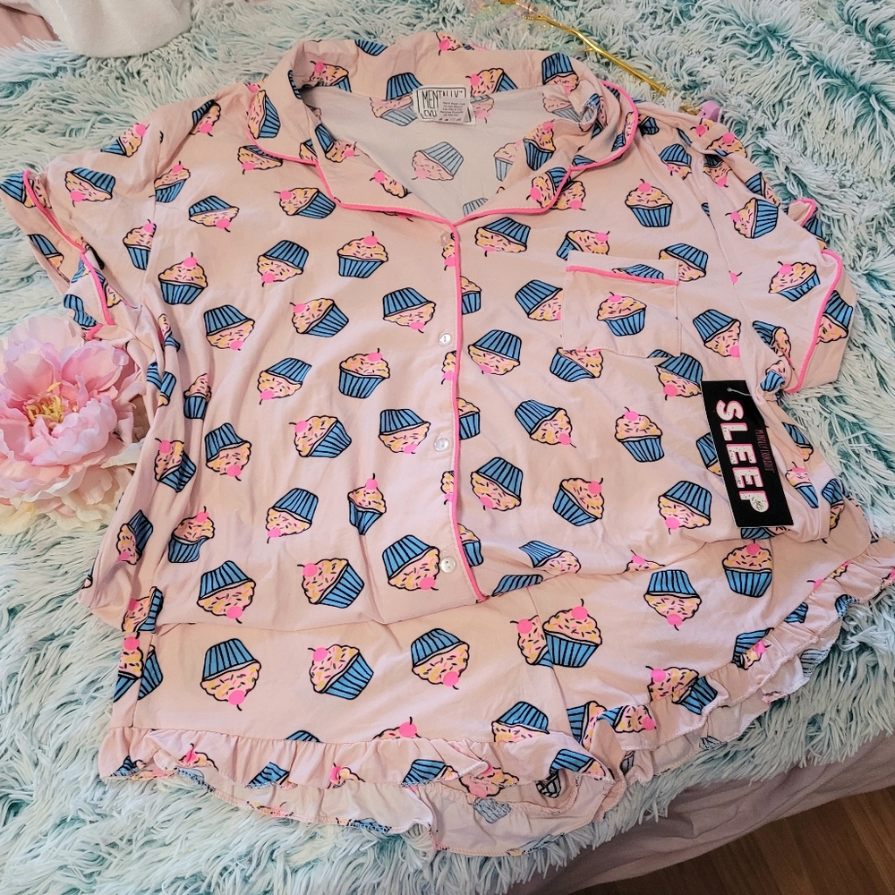 ‼️SOLD! Mentally Exhausted Cupcake Pajama short Set